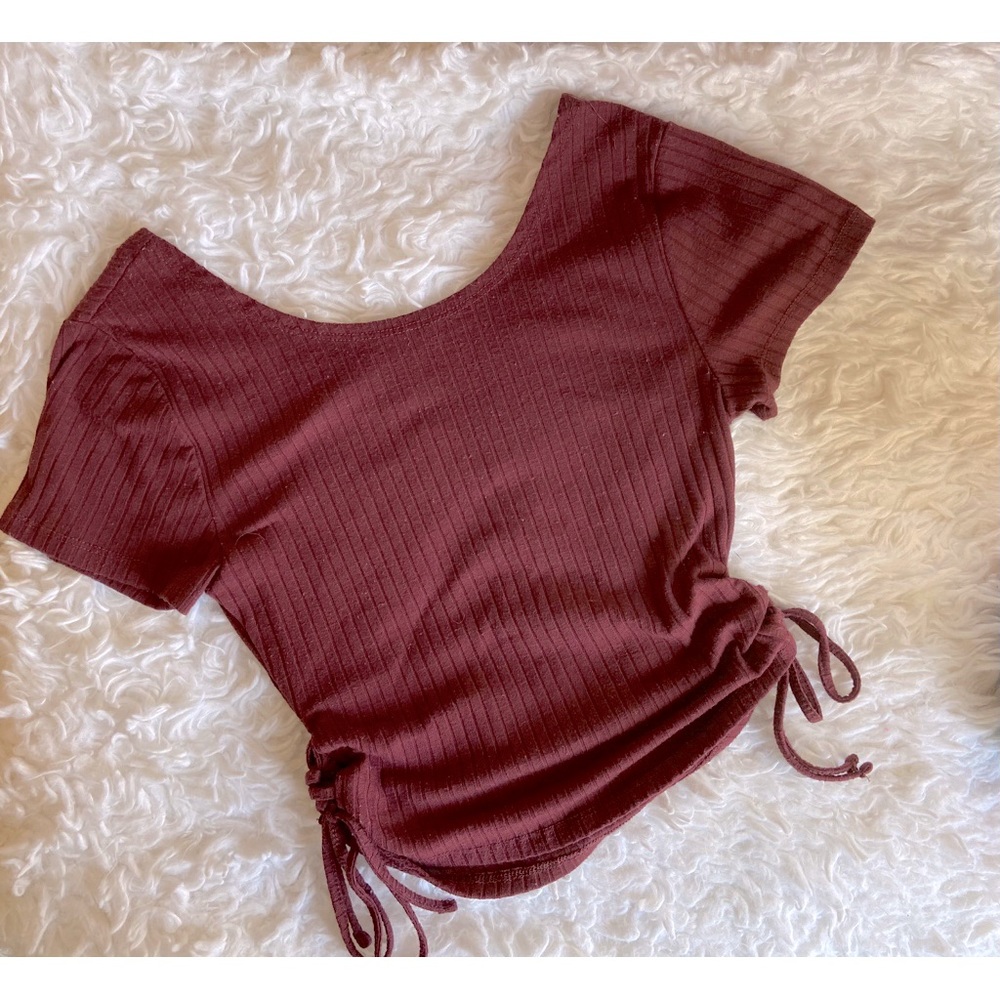 Maroon Ribbed Crop Top